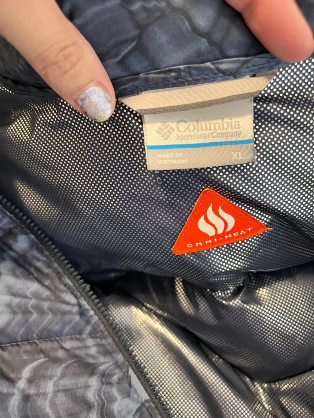 Columbia Omni Heat Full Zip hooded puffer jacket‎ blue marbled tie dye size XL